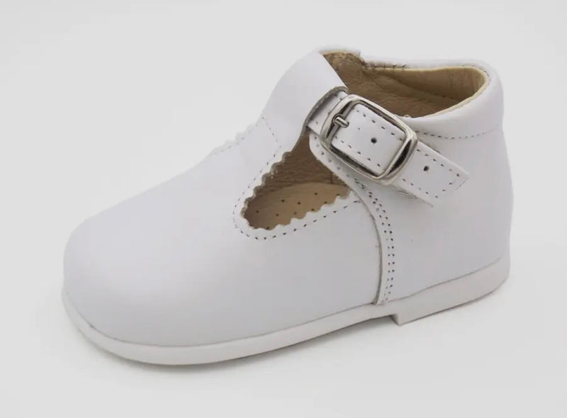 T-Bar White Leather Shoes