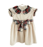 Aria Ivory Velvet with Tartan Dress