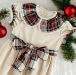 Aria Ivory Velvet with Tartan Dress