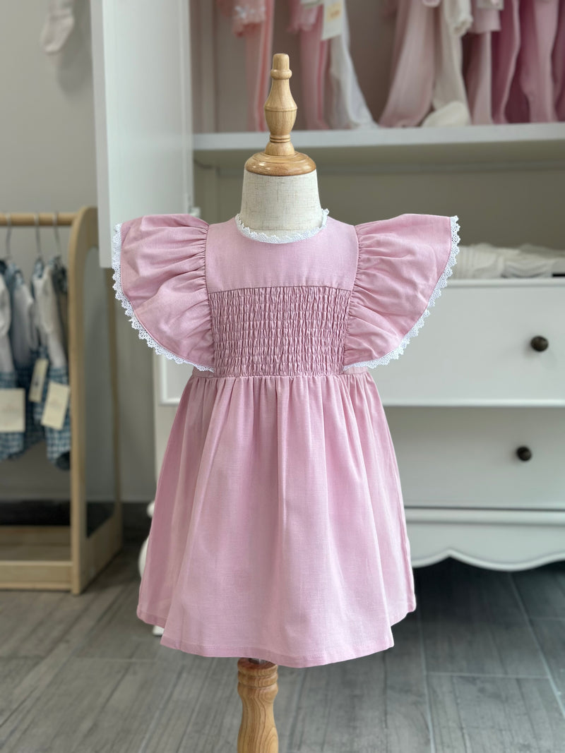 Lauren Pink Linen Smock Dress