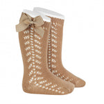 Side Crochet Knee High Socks Camel