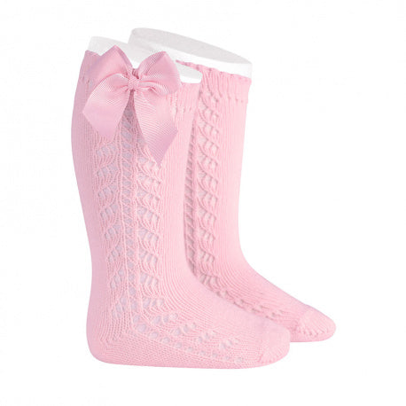 Side Crochet Knee High Socks Light Pink