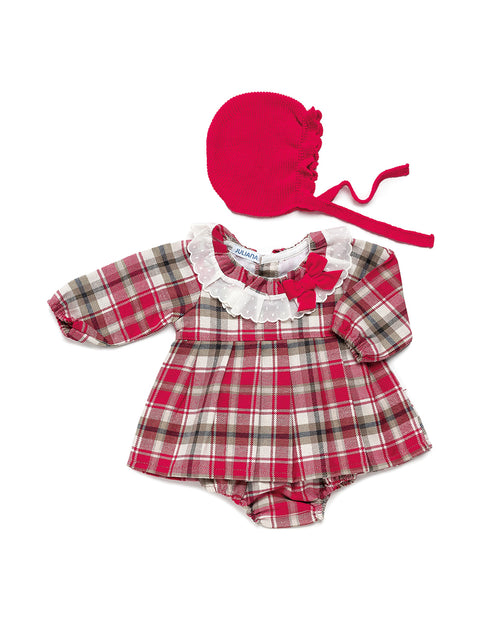 Martina Red Tartan Dress & Bonnet