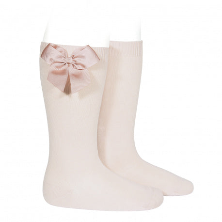 Solid Bow Knee High Socks Blush