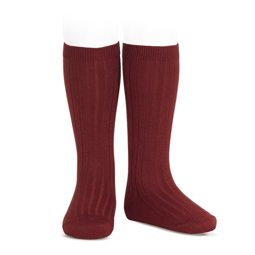 Knee High Ribbed Socks Burgundy