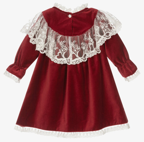 Annika Red Velvet Dress with Lace (7/8Y)