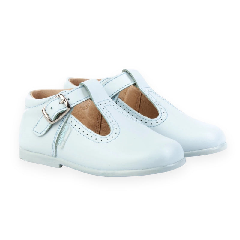 Light Blue T- Strap Leather Shoes