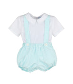 Morgan Aqua Gingham Overall Set (6M)