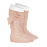 Blush Knee High Bow Socks