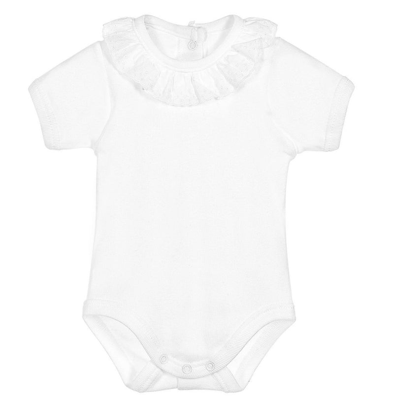 White Ruffle Collar Bodysuit