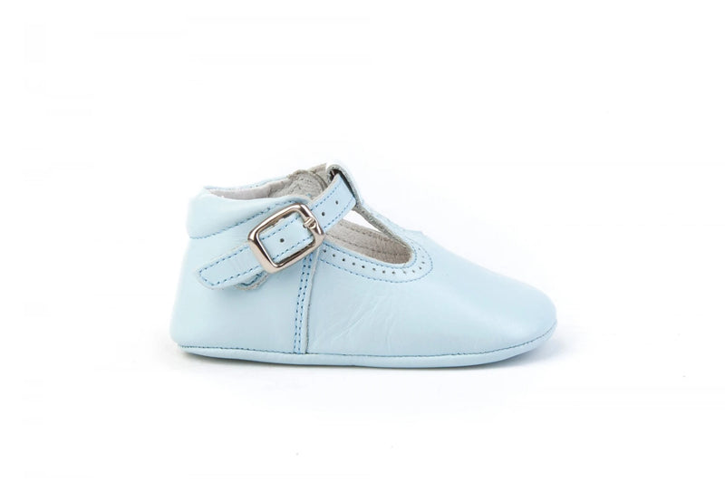 Light Blue T-Strap Leather Baby Shoes