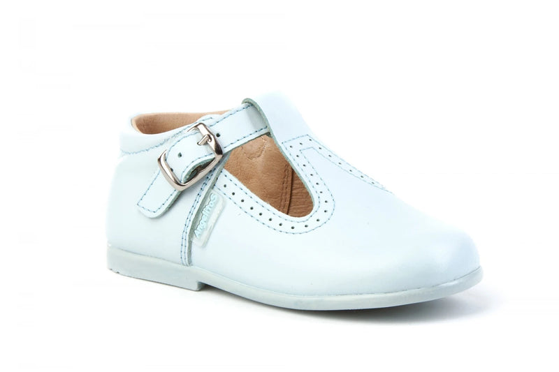 Light Blue T- Strap Leather Shoes