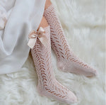 Blush Knee High Bow Socks