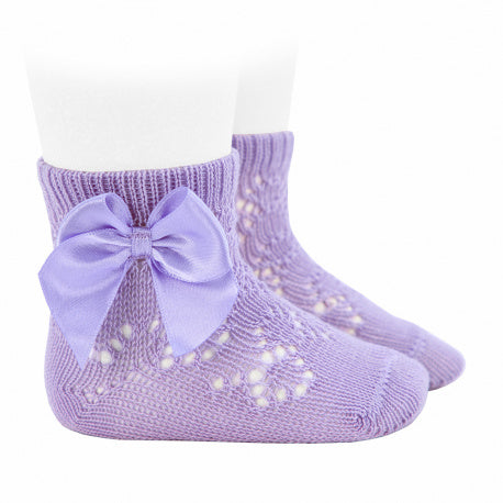 Patterned Crochet Bow Short Socks Lilac