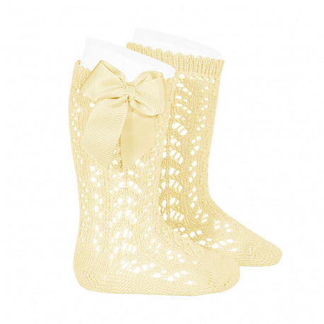 Light Yellow Knee High Bow Socks