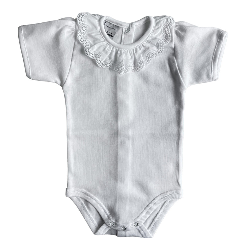 Short Sleeve White Lace Onesie