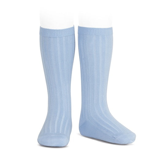 Powder Blue Knee High Ribbed Socks