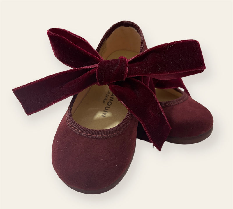 Burgundy Maryjanes with Velvet Bow