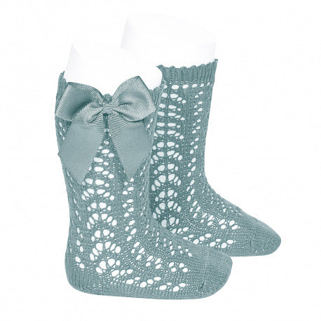 Sage Green Knee High Bow Socks