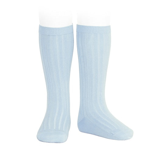 Baby Blue Knee High Ribbed Socks