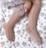 Old Rose Knee High Bow Socks