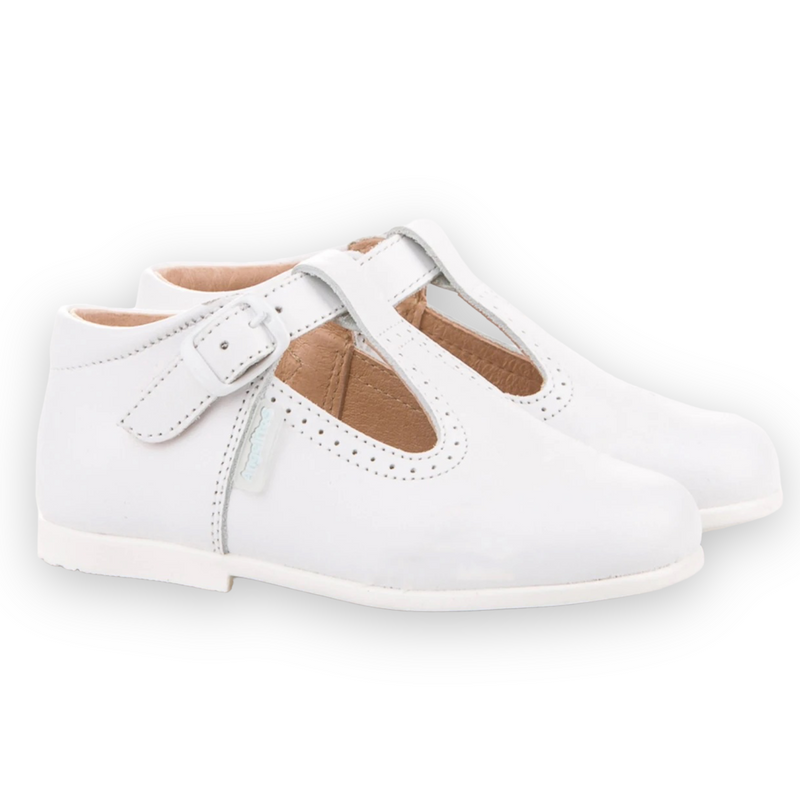 White T- Strap Leather Shoes