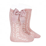 Dusty Pink Knee High Bow Socks