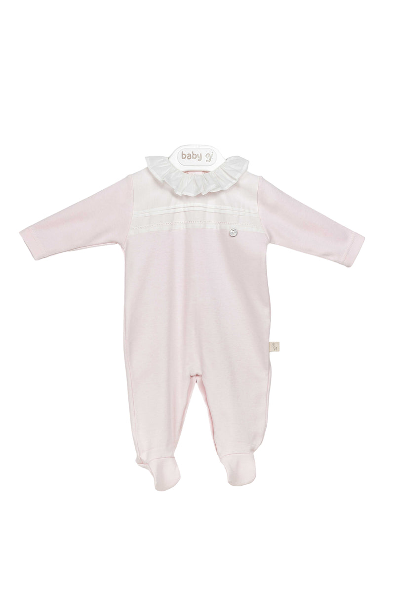 Pink Cotton Ruffle Collar Babygrow