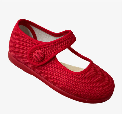 Linen velcro maryjanes in red