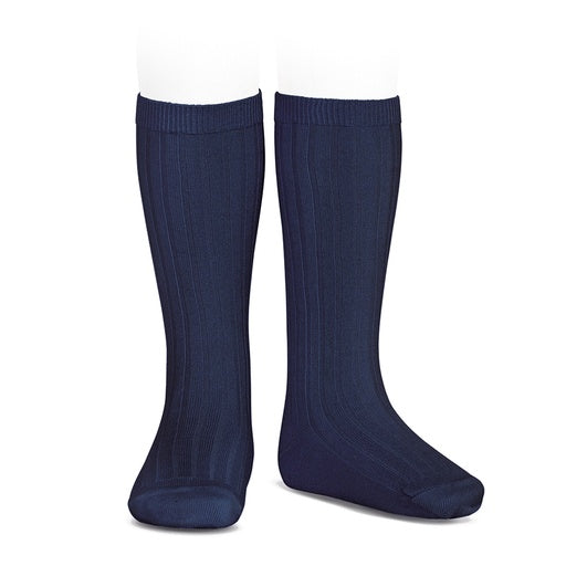 Navy Blue Knee High Ribbed Socks